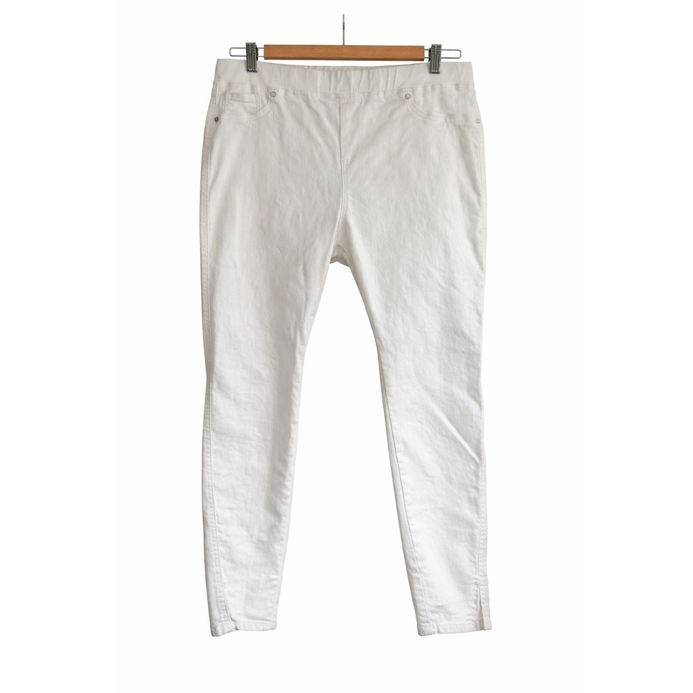 Mud Pie White Jeggings Leggings Size Large Stretch Ankle Slit